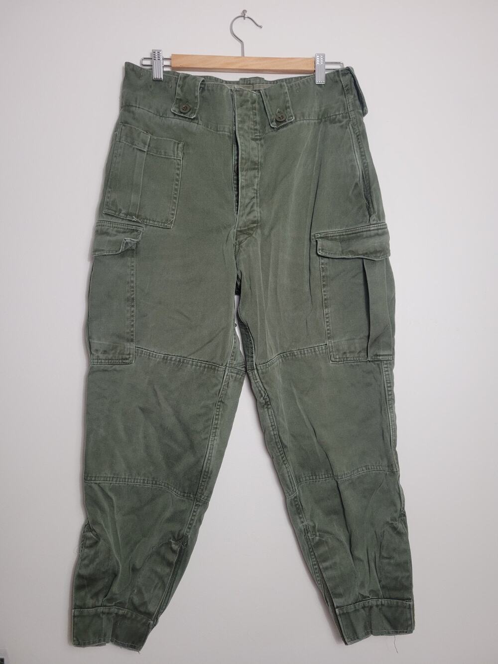 ABL 1965 Belgian Army Cargo Military Green Pants Michielsens Sterkx Size 4 Vntg